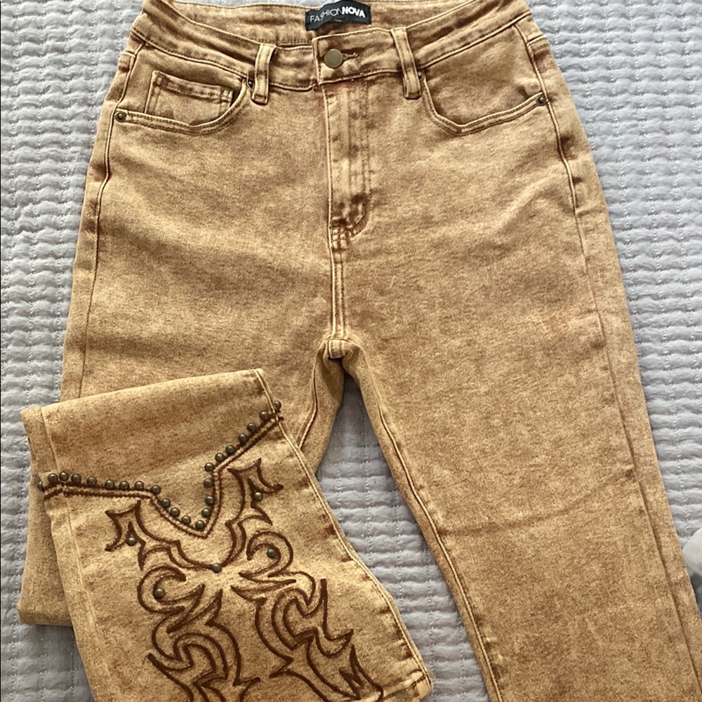 Fashion Nova Tan Straight Leg Jeans